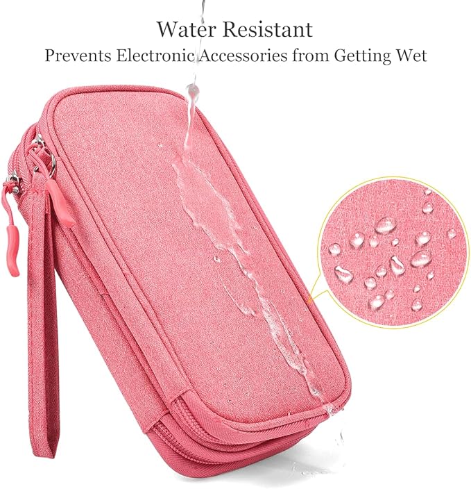 CAAORDKSO Travel Electronics Organizer, Waterproof Cable Organizer Bag, Accessories Storage Case Pouch for Cable, Cord, Charger, Phone, Power Bank, Earphone (Dark Pink, Medium)