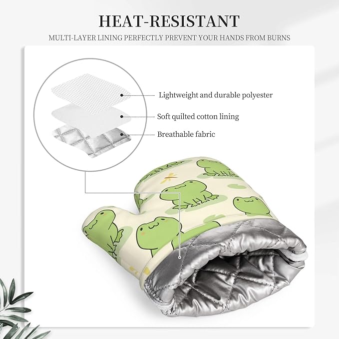 Cute Frog Oven Mitts and Pot Holders Set of 4 Silicone Heat Resistant Oven Mitten Potholders Non Slip Gloves Kitchen Decor for BBQ Cooking Grilling Baking