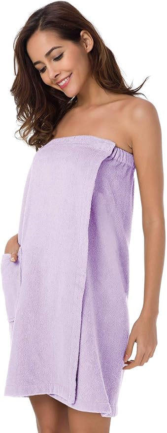 SIORO Women Bath Towel Wrap Robe, Soft Cotton Terry Spa Cloth, Plush Adjustable Closure for Shower, Travel, Pool, Gym