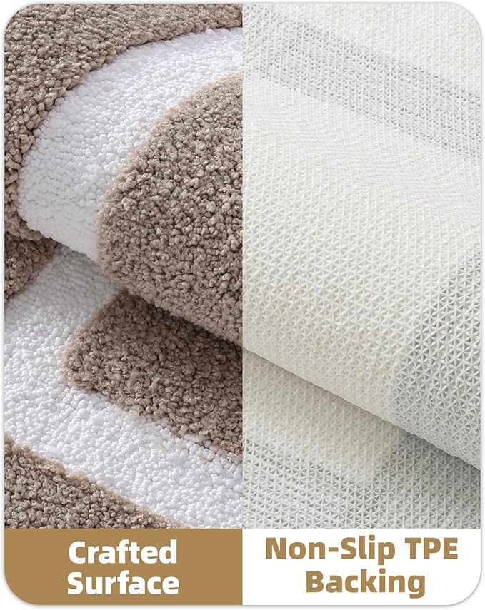 Color&Geometry Bathroom Rugs, Water Absorbent and Quick Dry Microfiber Bath Rugs-16"x24", Non-Slip, Machine Washable, Extra Soft Plush Bath Mats for Bathroom, Laundry Room, Dark Beige White