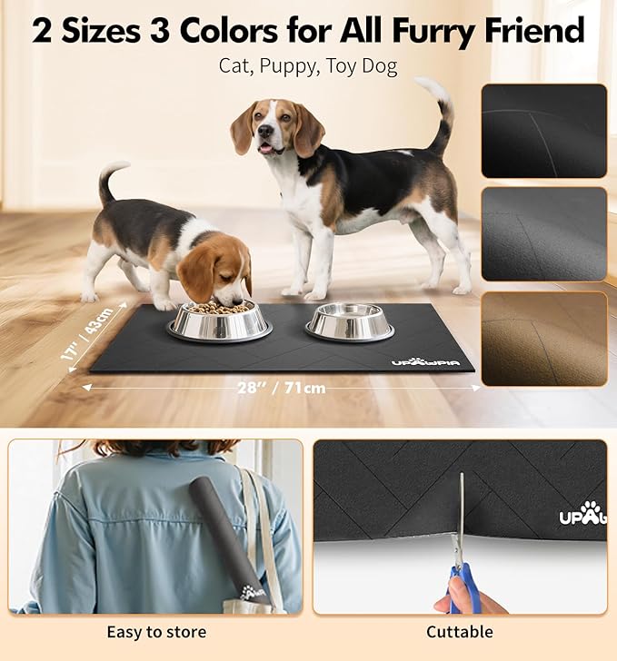 UPAWPIA Pet Food Mat Absorbent Cat Food Mat Dog Mat for Food and Water Quick Dry No Stains Dog Feeding Mat Placemat for Messy Drinkers Cat Food Mats for Indoor Cats Bowl Mats Pet Supplies 17"X28" Grey