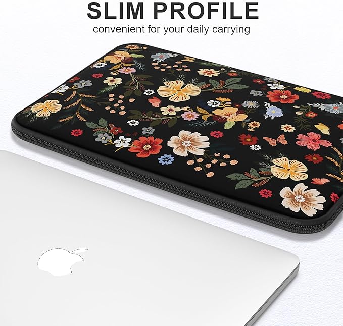 iCasso Laptop Sleeve 13 inch for MacBook Air 13-13.6 inch, Cute Laptop case for MacBook Pro 13 inch, Slim Protective Travel Carrying Case for MacBook Pro 14 inch, Chromebook, HP, Dell, Black Floral