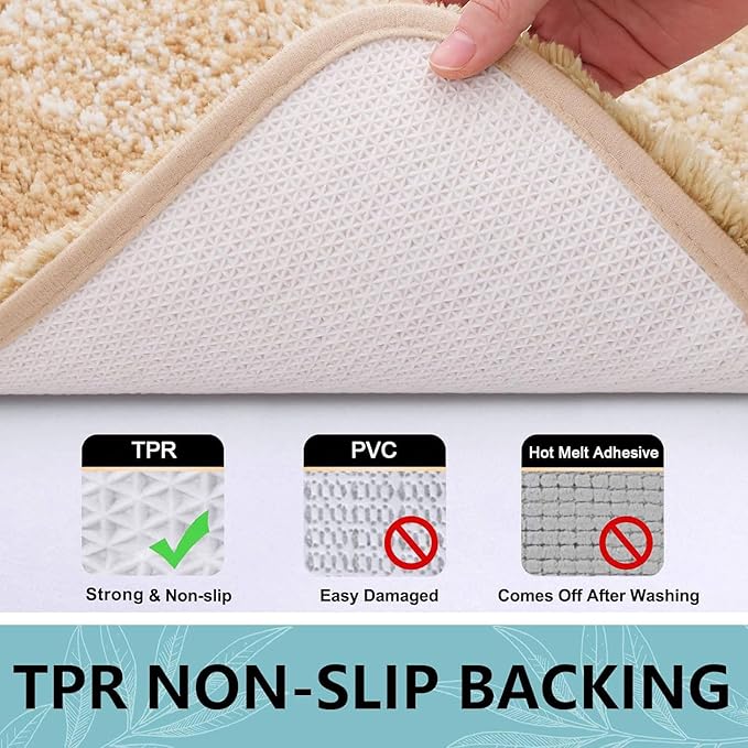 Arotive Microfiber Bathroom Rugs, Shaggy Soft and Absorbent Bath Rug, Non-Slip, Thick Plush Machine Washable Dry Bath Mats for Bathroom, Tub and Shower, 47x17, Beige, Rectangular