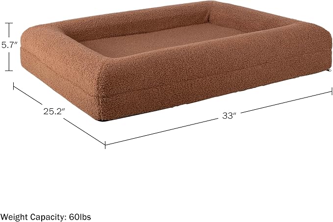 PETMAKER Orthopedic Pet Bed - 33in Medium Dog Bed with Supportive Bolster, Nonslip Bottom, and Removable Washable Cover - Memory Foam Puppy Bed for Medium Dogs - Dog Products (Brown)