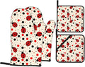 Ladybugs Oven Mitts and Pot Holders 4 Pcs Set Oven Gloves and Potholders for Cooking Microwave BBQ Baking Grilling