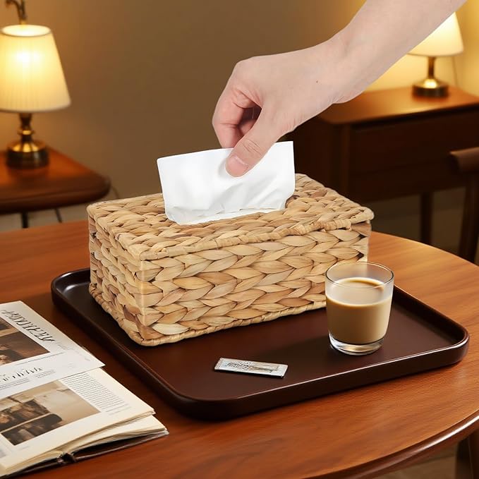 MHCLUE Water Hyacinth Rectangular Tissue Box Cover - Handwoven Natural Decorative Tissue Holder, Fits Standard Rectangular Tissue Boxes for Living Room, Bedroom, Bathroom, Sustainable Home Decor