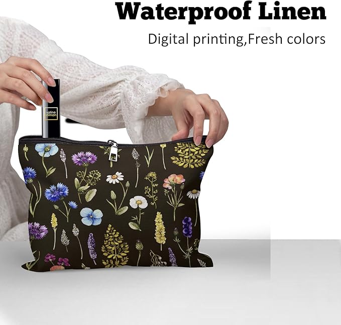 Cafl Watercolor Wildflowers Makeup Bag Travel Large Dandelion Floral Cosmetic Bag Organizer toiletry Essentials Jewelry Skincare Zipper Bag For Women -10×8 inch