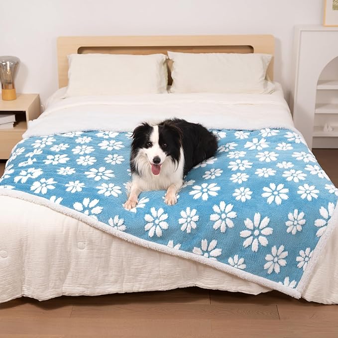 Yaning Waterproof Blanket for Dog Cat or Adult, Cute 3D Textured Flower Dog Blanket for Bed Couch Sofa, Soft Liquid Pee Proof Pet Furniture Protector, 50"x60", Blue