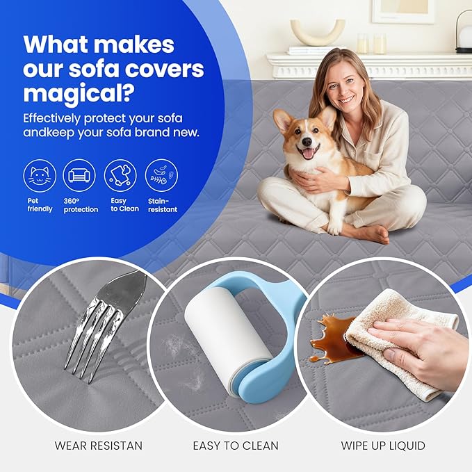 CYCMACO Waterproof Couch Covers for Pets, Waterproof Dog Bed Cover, Anti-Slip Soft Dog Blankets, Couch Cover for Dogs Washable, Pet Blanket for Puppy Large Dogs Cat (82x120 Inch, Light Grey)