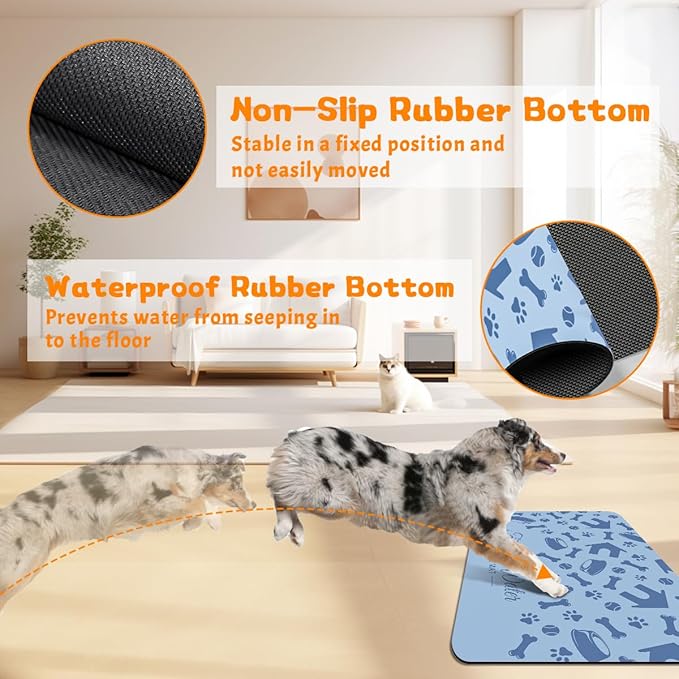 Pet Feeding Mat - Absorbent Dog Food Mat for Floors Waterproof，Dog Cat Placemat Mat for Food and Water Bowls - No Stains No Sliding Quick Dry Water Eating Dish Mat