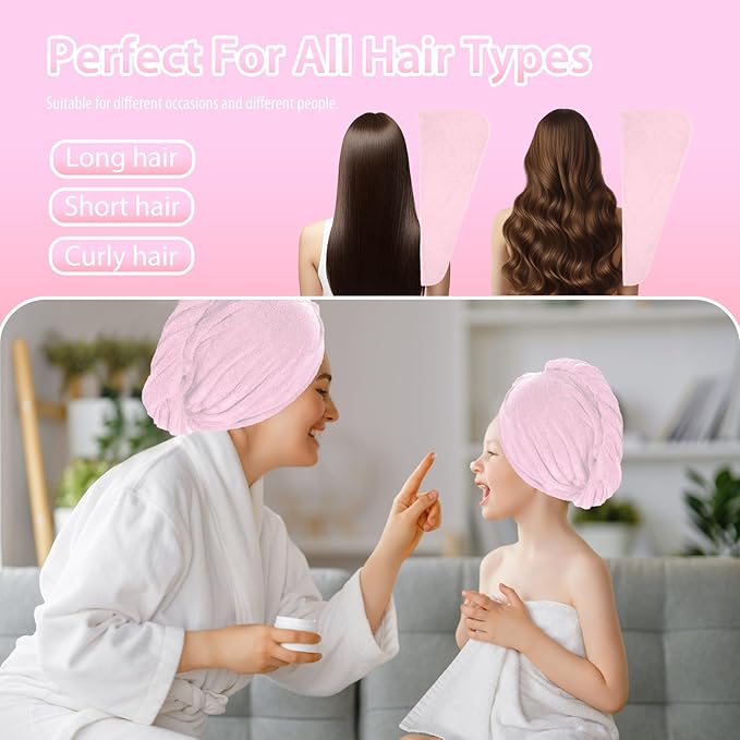 Houldhowd Microfiber Hair Towel, 2 Pack Coral Velvet Quick Drying Bandana, Anti Frizz Hair Towel Microfiber Hair Towels for Women (Large Blue, Pink)