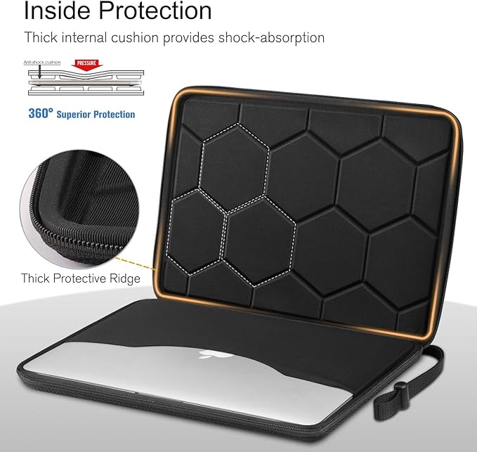 FINPAC Hard Laptop Sleeve with Accessory Pouch Compatible with 13 inch MacBook Air M4 2025 M3 2024, 14 inch MacBook Pro M5/M4/M3/M2, Surface Laptop Waterproof Case, Black