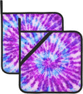 2-Pack Tie Dye Pot Holders for Kitchen Heat Resistant - Cute Quilted Potholders for Kitchens - Washable Potholder for Cooking & Baking & Microwave(Purple)