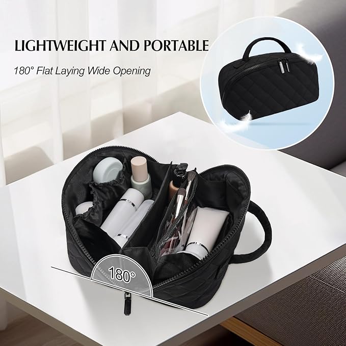 honitty Makeup Bag, Quilted Makeup Bag, Puffy Travel Make up Bags, Cosmetic Organizer Bag, Waterproof Toiletry Bag for Women