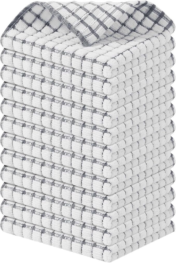 Kitinjoy Cotton 12 Pack Terry Kitchen Dish Cloths, 12 x 12 Inches Super Soft and Absorbent Dish Rags, Quick Drying Dish Towels for Washing Dishes, Grey