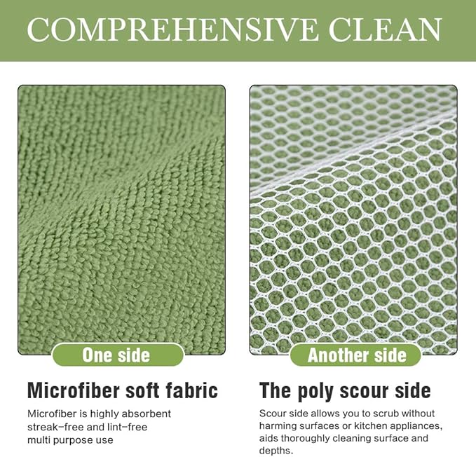 SINLAND Microfiber Dish Cloth for Washing Dishes Towels Rags Best Kitchen Washcloth Cleaning Cloths with Poly Scour Side -Used for Plates, Bowls and Dishes, 5 Color Assorted 12inchx12inch 10pack