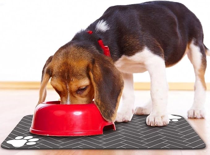 Dog Food Mats,Cat Absorbent Water Bowl Feeding Mats Pet Placemats for Food and Water Gray Wood 24 * 32 inch