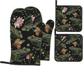 Vintage Frogs Lotus Flowers Oven Mitts and Pot Holders 4 Pcs Set Oven Gloves and Potholders for Cooking Microwave BBQ Baking Grilling