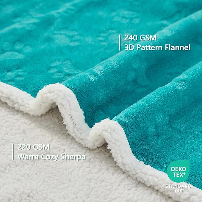 Qeils Pet Blankets for Cats - Waterproof Cat Blanket Washable - Sherpa Fleece Puppy Blanket, Soft Plush Reversible Throw Protector for Bed Couch Car Sofa, 30"X40", Teal