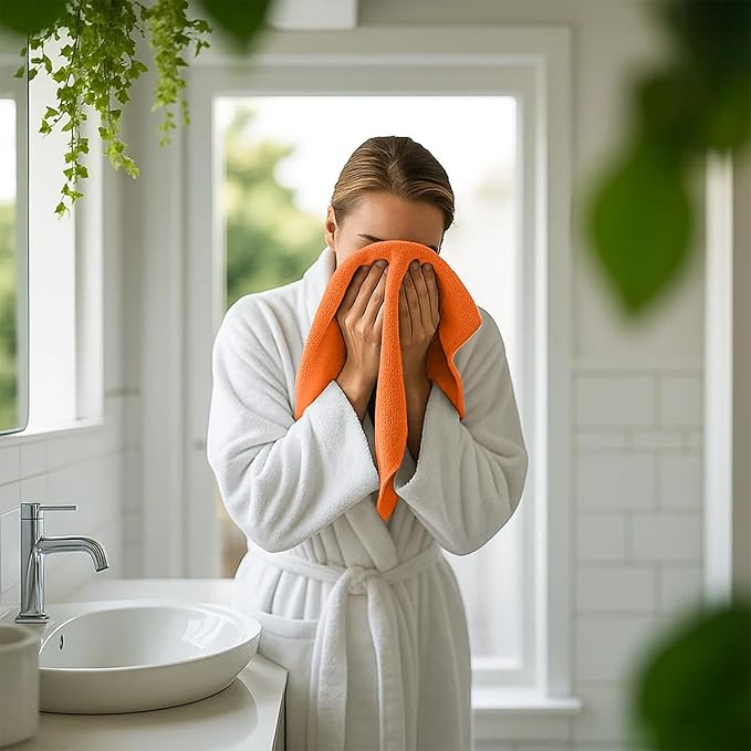 RIVERSIDE 12 Pack Washcloths - 12x12 Inches, 500 GSM, 100% Ring-Spun Cotton - Soft, Absorbent & Durable Face and Body Towels - for Bathroom, Spa, Gym, Makeup Removal & Everyday Use - Orange