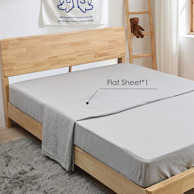 Sijo Stone Washed Organic French Linen Bed Sheet Set, GOTS Certified Organic, Best Cooling Linen Sheet Award by Sleep Foundation, 1 Flat Sheet Only (Dove, King/Cal King)