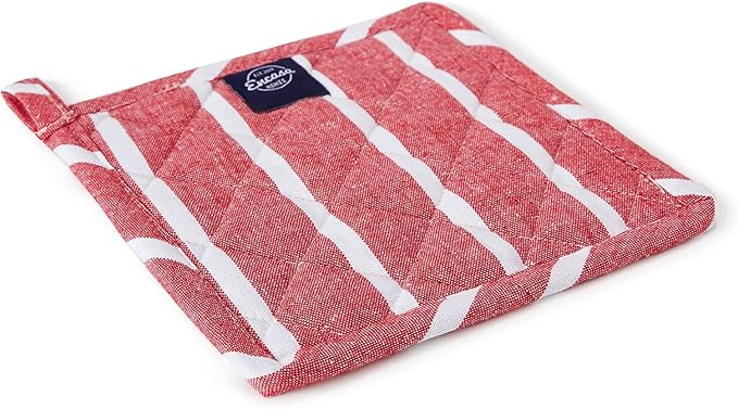 Encasa XO 8 inches Oven Microwave Potholders (2 pc Set) for Kitchen Cooking & Baking - Heat Resistant, Thick & Safe, Protection of Hands from Hot Utensils - Roma Red Stripes