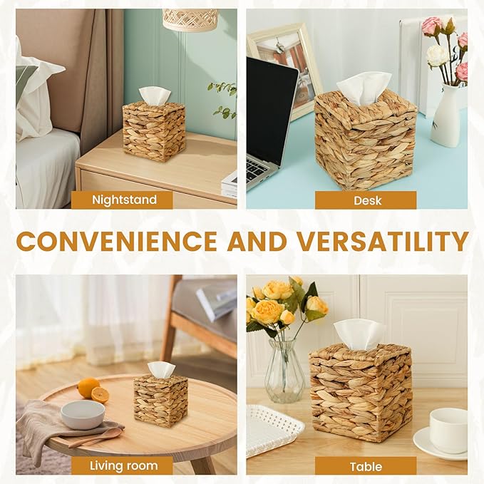 4Pcs Tissue Box Cover Decorative Woven Tissue Holder Aesthetic Facial Paper Box Cover Square Facial Napkin Holder Portable for Table Home Bathroom