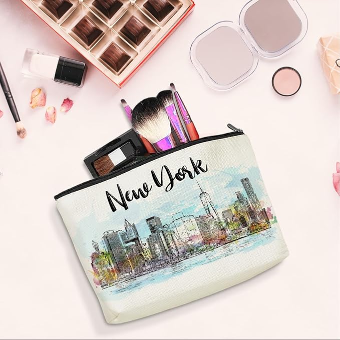 New York Lovers Gift Makeup Bag Cosmetic Bag, New York Travel Gifts Girls Trip Gifts Favors, New York Souvenir Merch Friendship Gifts for Women NY Lovers Traveller Sister Female Birthday Christmas