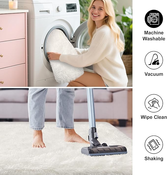 2x6 Ft Shag White Runner Rug for Bedroom Fuzzy Soft Fluffy Carpet Non-Slip Bottom for Hallway Bedside Living Room Dorm, Furry Area Rug for Nursery Playroom Indoor Home Decor