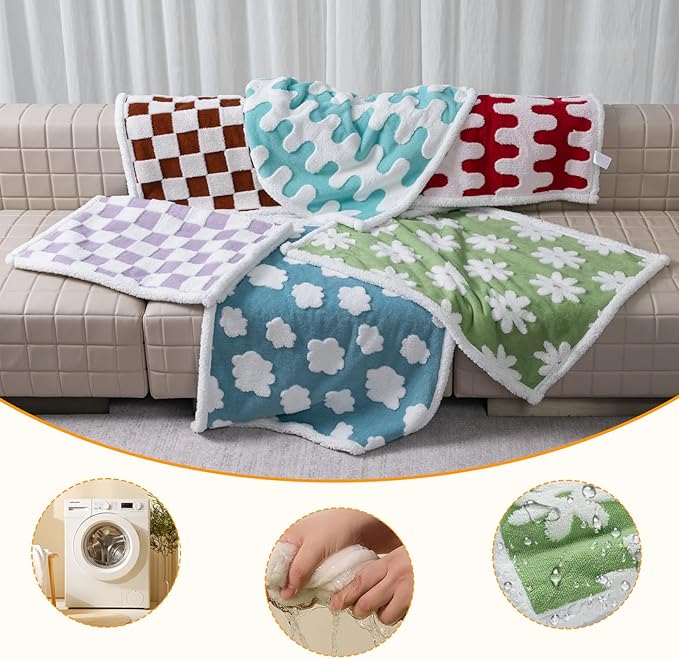 Waterproof Pet Blanket,Dog Bed Covers Small Throw for Puppy Cats Stylish Jacquard Pets Couch Sofa Furniture Protection Washable Reversible Covers (Green Flower,XS)