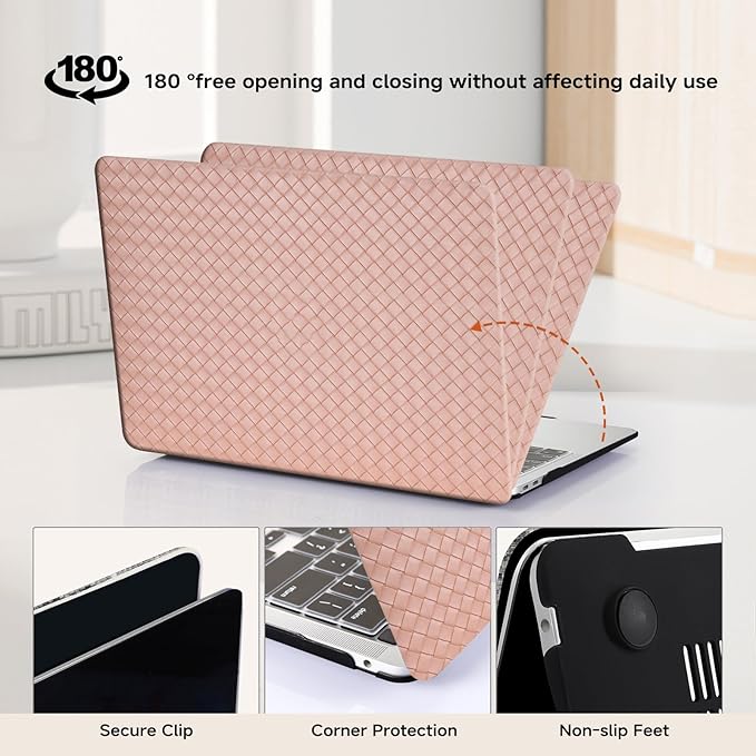BYCeKe Woven Case Compatible with MacBook Air 13.6 inch 2022-2025 M4 A3240 M3 A3113 M2 A2681,for Mac Air M2 Sturdy Protective Leather Woven Textured Cases&Keyboard Cover for Mac 13 M4 Weave, Boho Pink