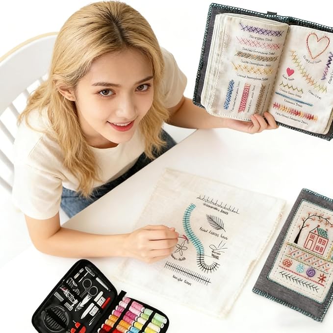 OYSMY Embroidery Stitch Book Kit,2026 New Embroidery Kit with 86 PCS Sewing Kit,Includes Illustrated Guide to 106 Universal Embroidery Stitches for Beginners and Craft Lovers(1 Set)