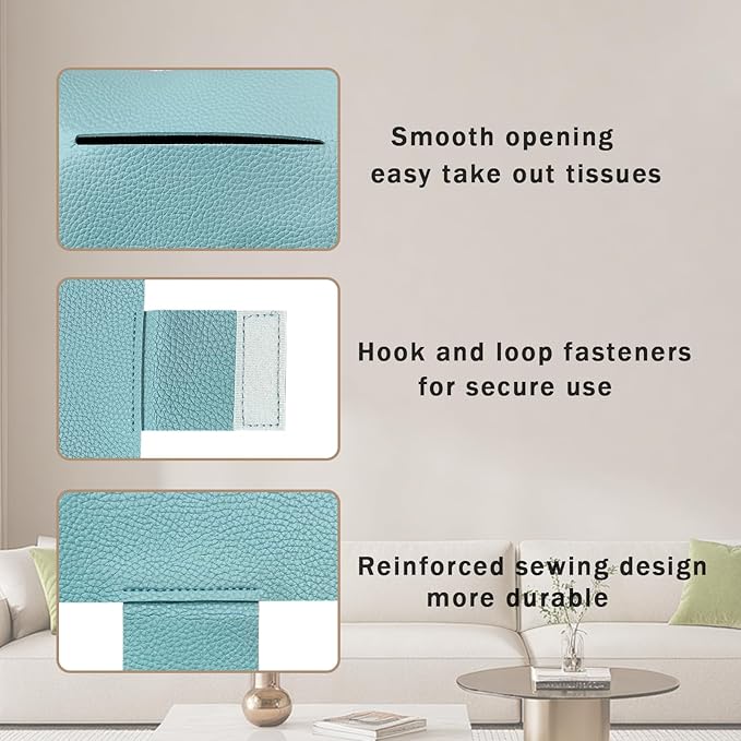 Hapforever 1PC Extra Large Rectangle Tissue Box Cover, PU Leather Rectangular Tissue Box Holder with Bottom Belt Plus Size Tissue Box Organizer for Bathroom/Car/Hotel/Office (9.5’’x5’’x5’’, Blue)
