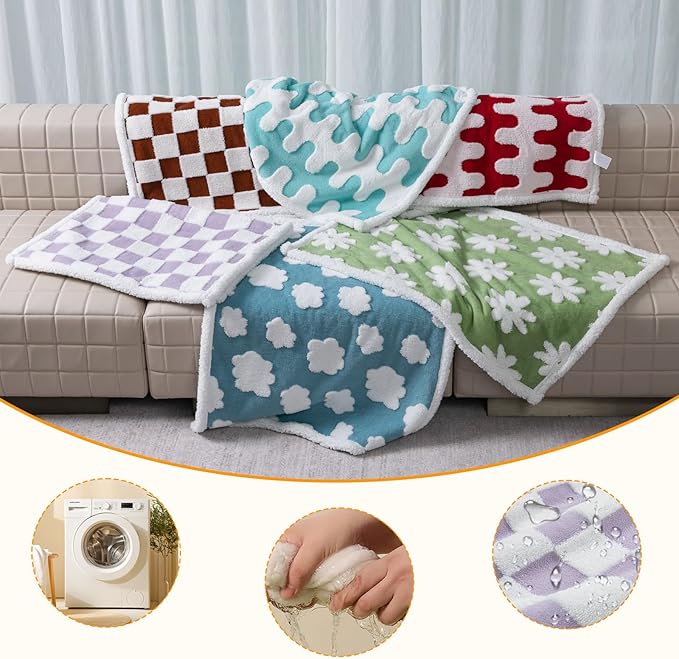Maidewow Waterproof Pet Blanket,Dog Bed Covers Couch Sofa Stylish Jacquard Pets Throw Blankets for Puppy Cats Washable Reversible Furniture Protection Covers (Purple Check,L)