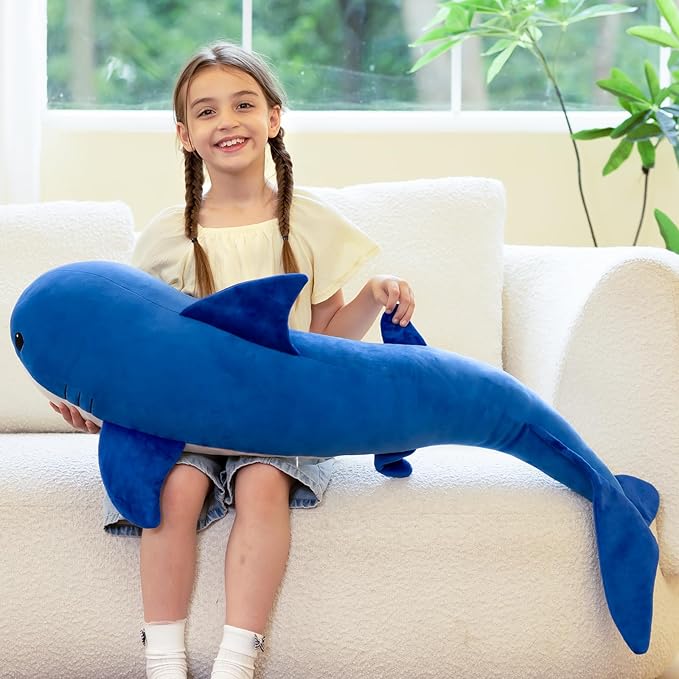 Tezituor 4ft Giant Whale Stuffed Animal, S-Shape Long Stuffed Whale Plush Body Pillow for Boys Girls Sleeping, 47inches Ocean Theme Whale Toy Gift for Christmas Birthday Decoration
