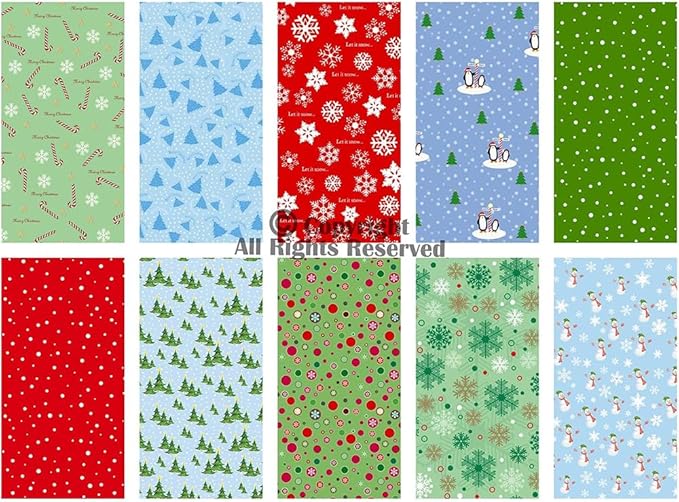 Craftido -25 Options- 100% Cotton Quilting Fabric Bundles 10pcs Fat Quarters 18”x21”-Medium Weight 5.2 oz- Soft Cotton for Quilting, Sewing Project, Patchwork, DIY Crafts - Christmas