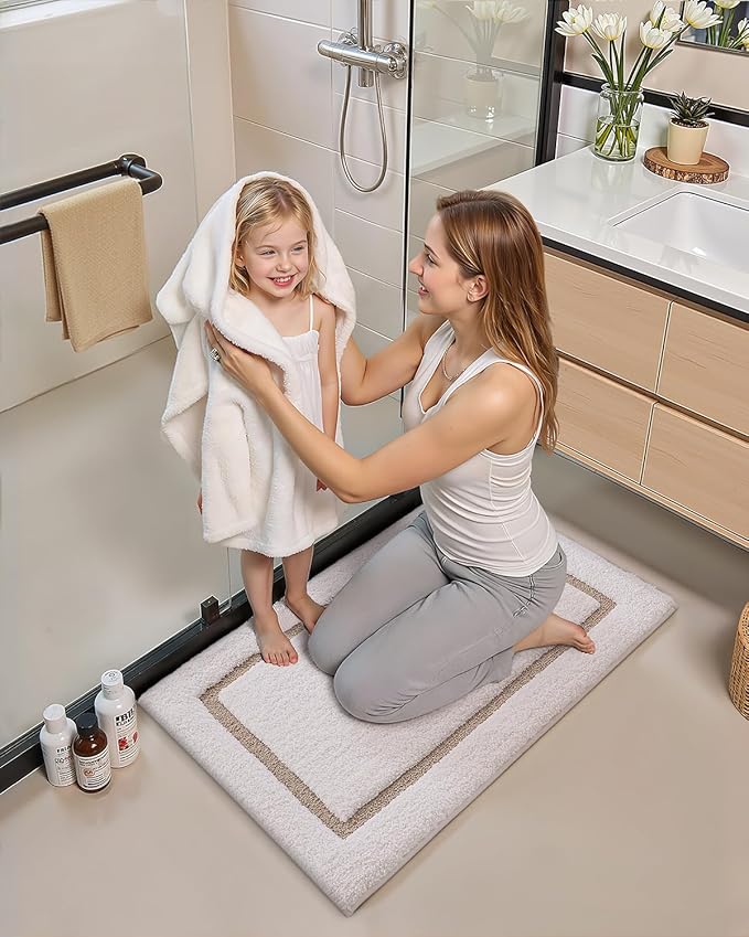 Color&Geometry Bathroom Rugs, Water Absorbent and Quick Dry Microfiber Bath Rugs-20"x32", Non-Slip, Machine Washable, Extra Soft Plush Bath Mats for Bathroom, Laundry Room, Khaki