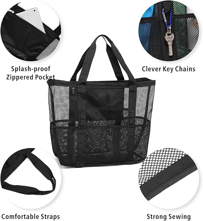 F-color Mesh Beach Bag Family - Large Tote Bag for Cruise Pool Toys Beach Vacation Essentials