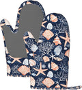 Oven Mitts 2 Pack, Silicone Kitchen Gloves, Heat Resistant with Non-Slip Grip and Soft Quilted Cotton Lining for Cooking Barbecue Backing (Seashells and Coral)