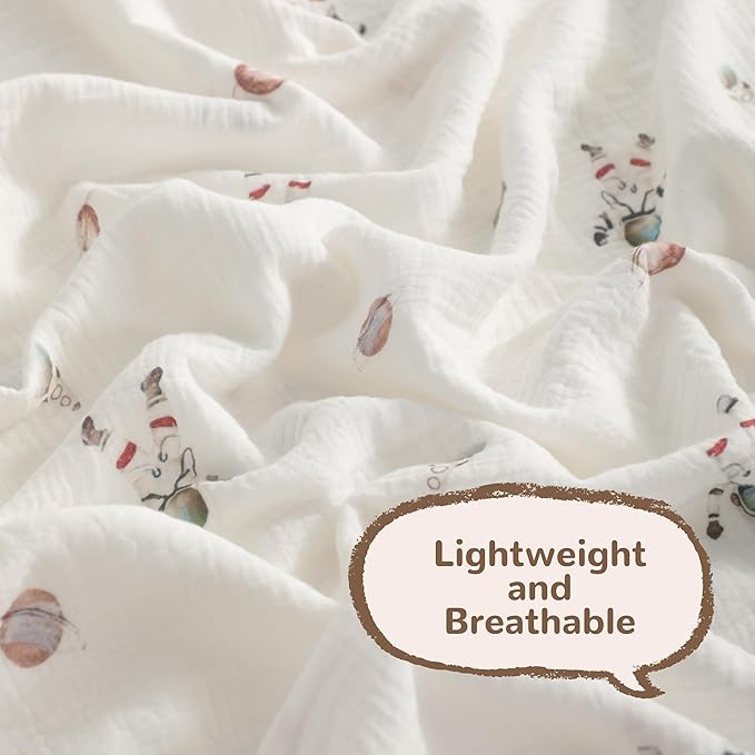 NTBAY 2 Layer Muslin Cotton Baby Swaddle Blanket, 42x60 Soft and Breathable Receiving for Newborns and Infants, Perfect for Crib, Stroller, Travel, Lightweight Nursery Blanket, Astronaut's Journey