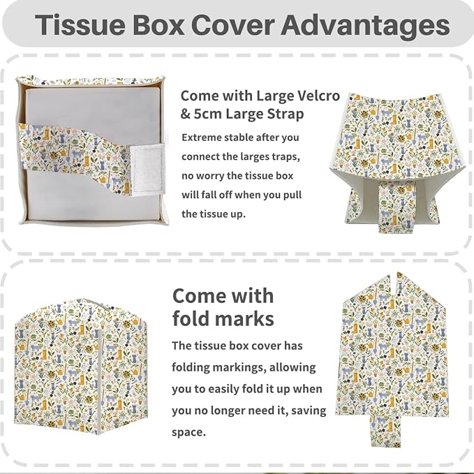 Tissue Box Cover, Tissue Box Holder, Square with Belt Bottom, PU Leather Decorative Organizer for Desk, Tabletop, Countertop Bathroom, Toilet Car, Office, Dresser Kitchen, Cat Boots Flower Decor