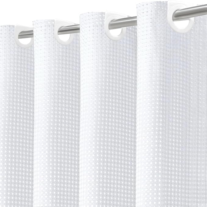 Inhousolu No Hook Waffle Weave Shower Curtain with Removable Snap in Fabric Liner Set for Bathroom, 230 GSM Heavy Duty Weighted Hem, Water Repellent Washable Bath Curtains, 60 x 72 Inch, White