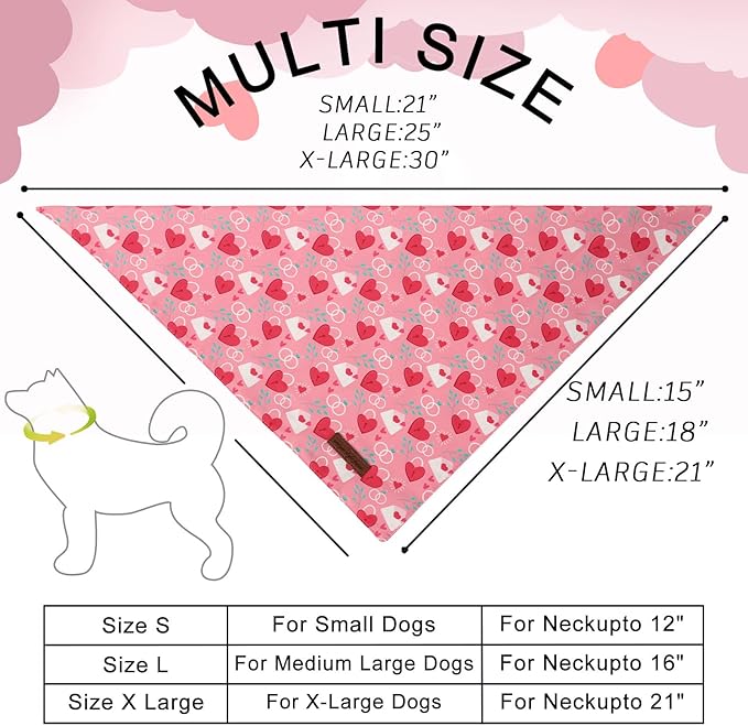 Unique Style Paws Dog Valentine's Dog Bandanas 2Pcs Washable Cotton Triangle Love Heart Lock Puppy Scarfs for Small Medium Large Dogs and Cats