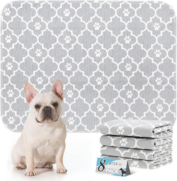 ESGPET Washable Pee Pads for Dogs - 18”x24” 8PCS, Whelping Pad for Puppy Training, Playpen Crate Bed Floor Protector, Reusable Dog Potty Pads Non-Slip, Super Absorbent & Odor Controlling, Gray Floral