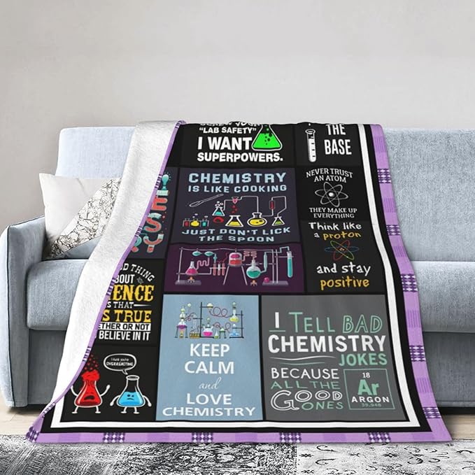 wsradto Science Chemistry Blanket Funny Lab Gifts for STEM Lover Throw Blanket Cozy Fleece Flannel Lightweight Stuff Plush for Men Women Chemists Physics Adults for Couch Sofa Bed Home Decor 50"x60"