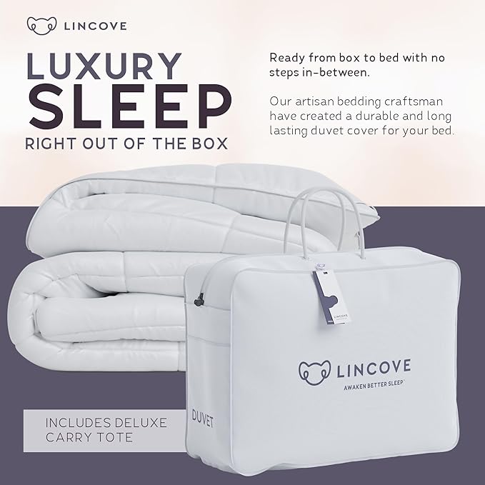 Lincove Canadian Down Comforter – All-Season Warmth Duvet Insert – Corner Loops in Each Corner, 600 Thread Count - 100% Cotton Sateen Shell, Queen