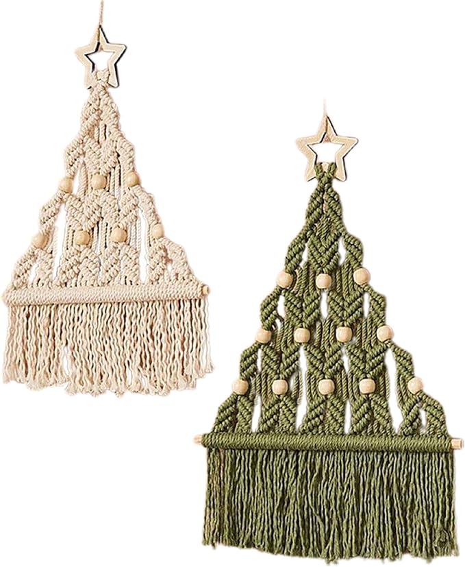 2 Set DIY Macrame Christmas Tree Kit, 6 Set Christmas Tree Craft Starter Kit with Instructions Boho DIY Wall Hanging Art Decor Festive Activity Supplies for Beginners
