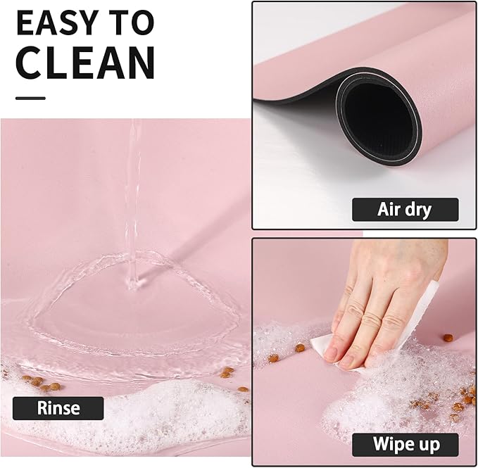 HotLive Dog Food Mat - Absorbent Cat Mat for Food and Water, No Stains Pet Feeding Bowl Mat, Easy to Clean Pet Placemats, Quick Dry Dog Water Dispenser Mat for Messy Drinkers | Paw Pink 18"x28"