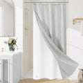 Craidlela 3 in 1 Stall Half Size Light Grey Shower Curtain Set-36 W x 72 H, Modern Waffle Waterproof Fabric and PEVA Liner Set with Stainless Steel Hooks