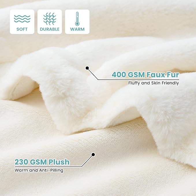 COZY KISS Faux Fur Throw Blanket for Couch, Ultra Soft Waterproof Pet Blanket, Cozy Warm Plush Blanket for Sofa Bedroom Living Room, Liquid Pee Proof for Large Dog or Cat, 50x60 inch, Beige